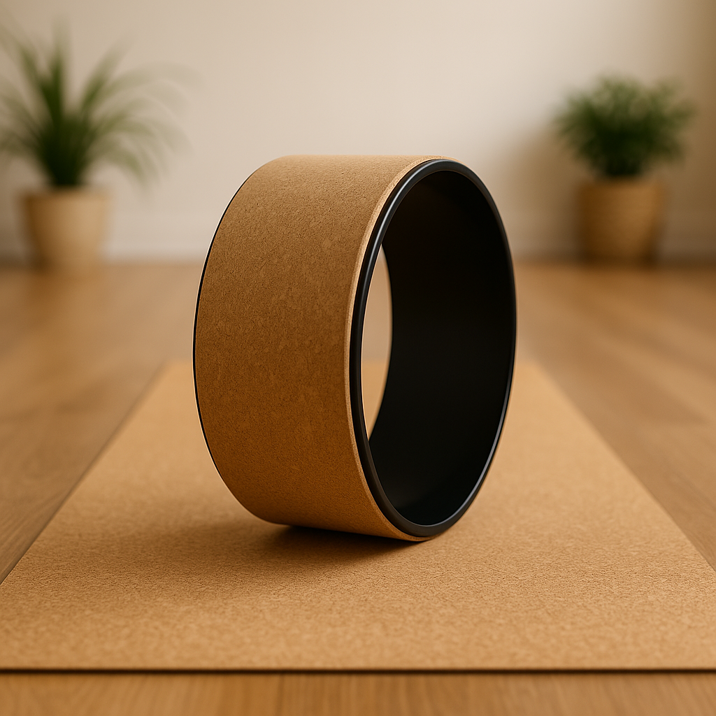 Yoga wheel on a yoga mat with an indoor background
